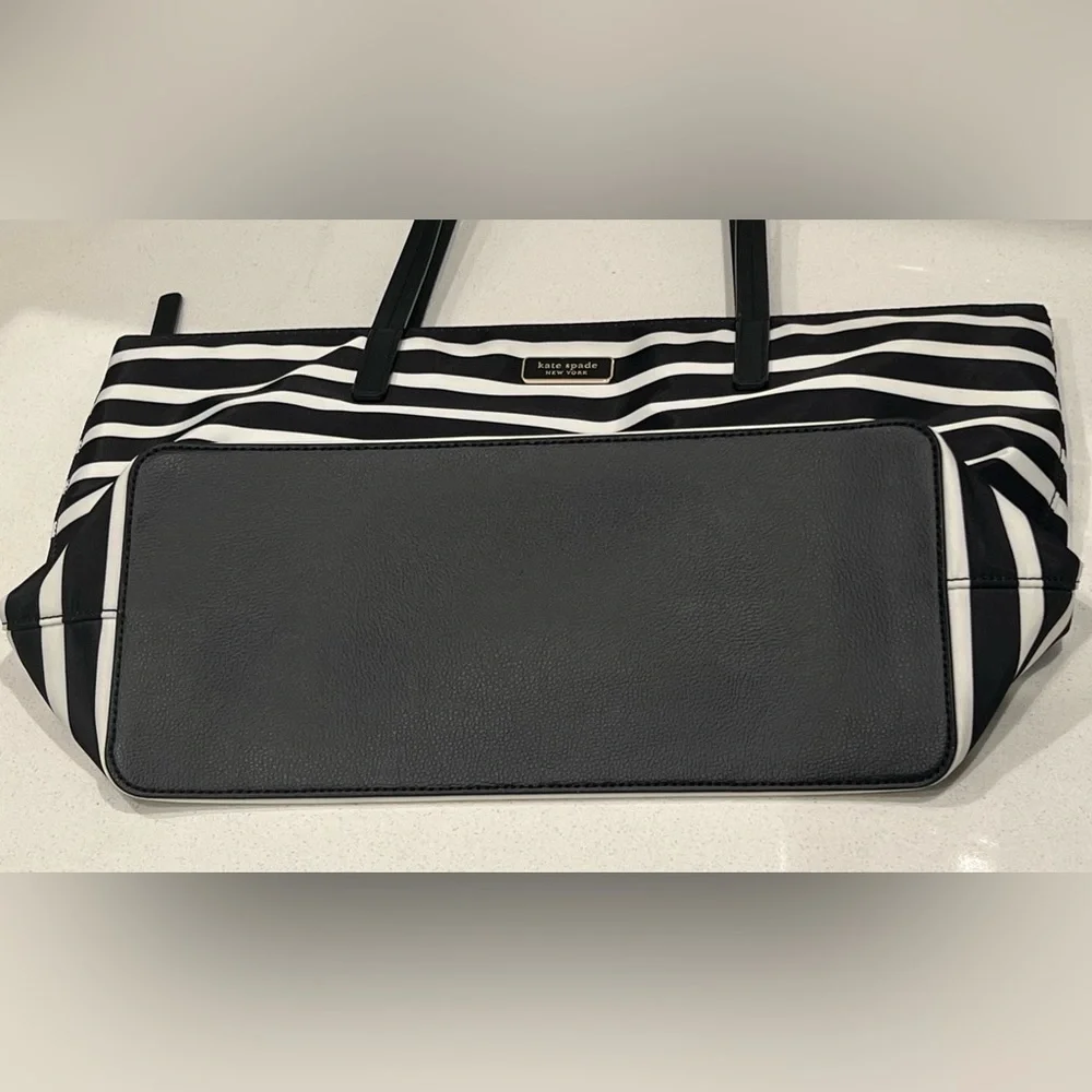 Kate Spade “Hayden” Sailing Stripe Top Zip Tote (Black/White) - Picture 6 of 8